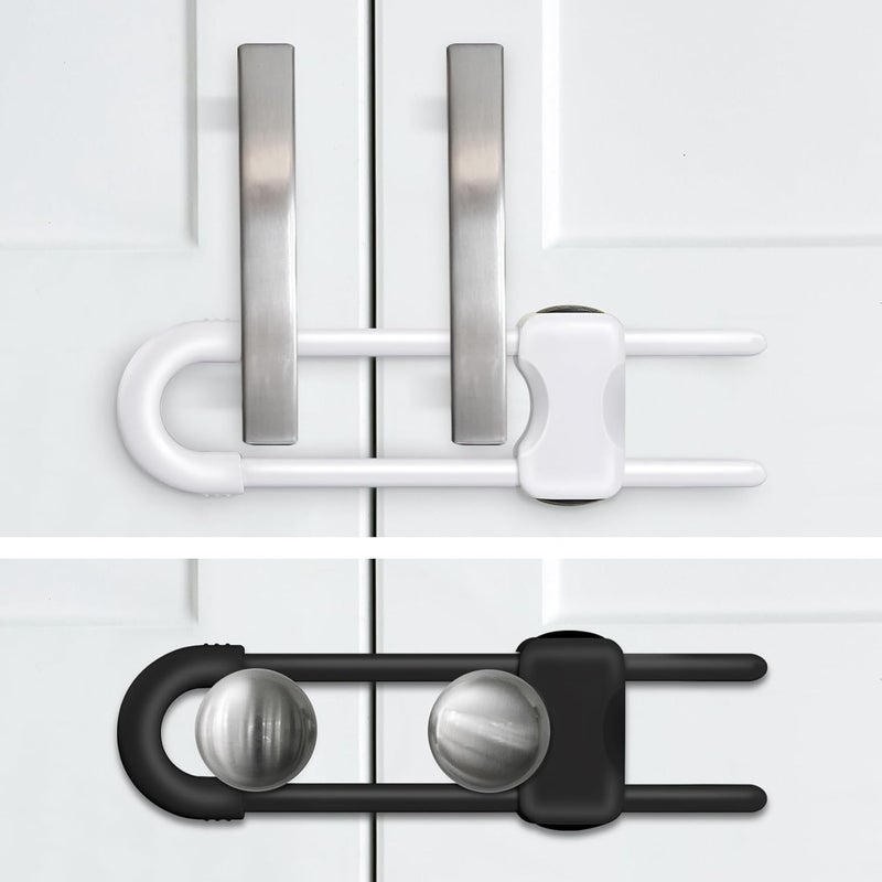 SPISPI Baby Proofing Cabinets,Cabinet Locks for Babies,2 Pack U-Shaped Child Locks for Cabinets, Child Proof Cabinet Latches,Child Safety Cabinet Locks with Adjustable by (1 White,1 Black) - Image 3